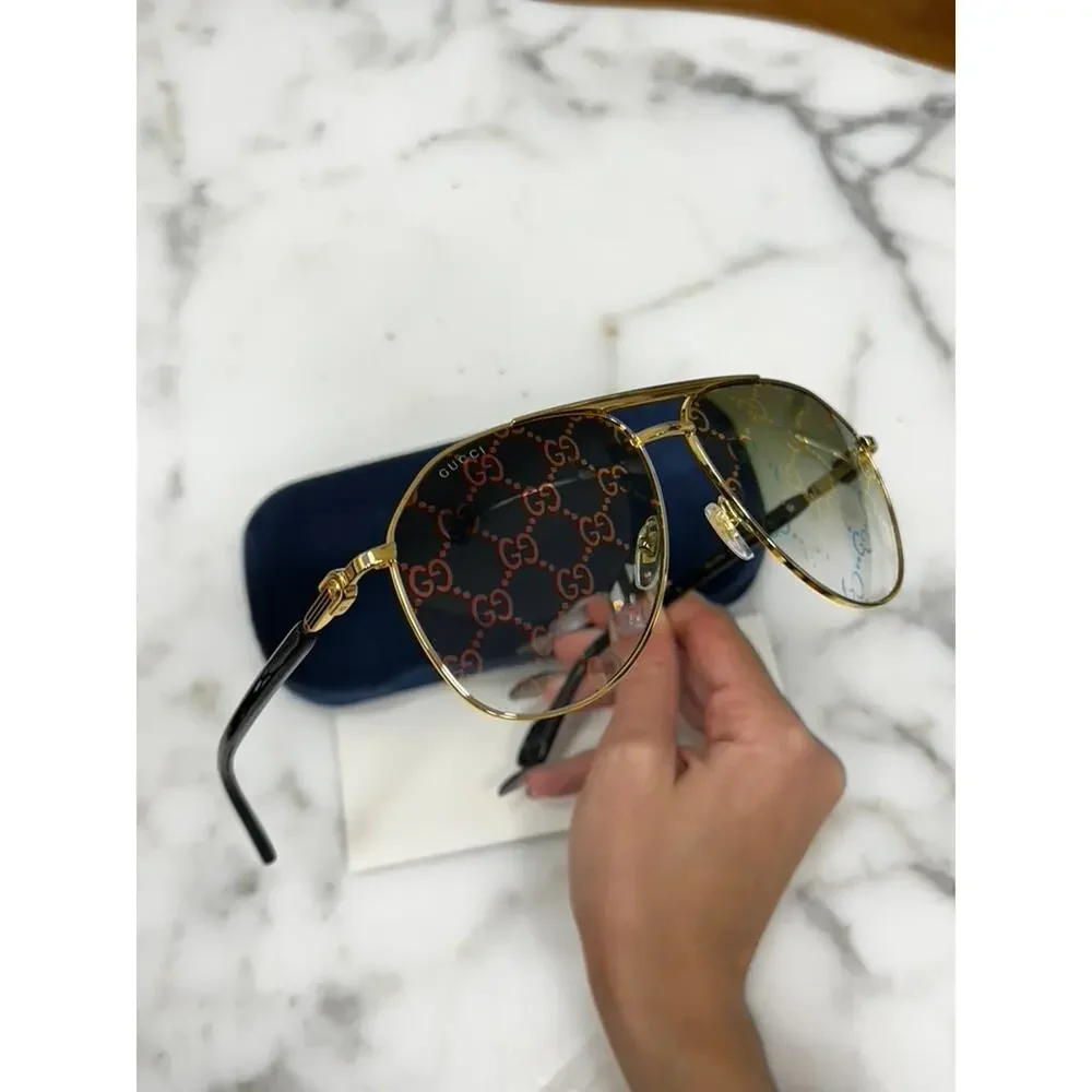 NEW Gucci GG1220S Mirrored Logo Gold Sunglasses $550